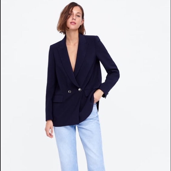 Zara BLAZER W/ GOLD BUTTONS NAVY BLUE SIZE M NEW - Picture 2 of 2